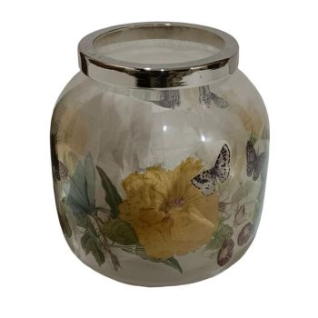 Flower Vase with Metal Rim - Glass - L7 x W7 x H13 cm