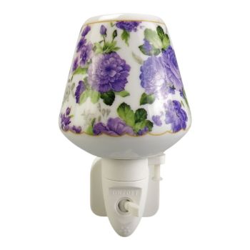 Floral Nightlight with Purple Floral Pattern on White Ceramic Base - L8 x W8 x H13 cm