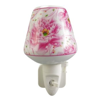 Floral Nightlight with Soft Pink & Magenta Peony Pattern on White Background - L8 x W8 x H13 cm