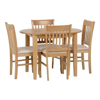 Oxford Extending Dining Set (X4 Chairs) - L80 x W105 x H75.5 cm - Natural Oak/Mink Microsuede