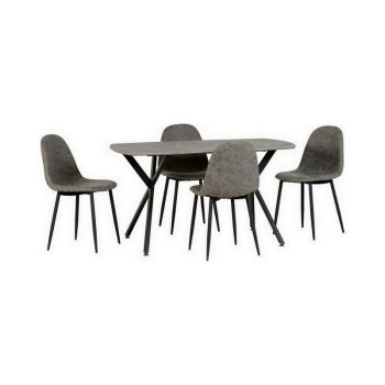Athens Rectangular Dining Set - Concrete Effect/Black/Grey Faux Leather