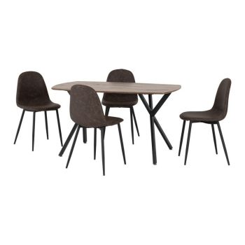 Athens Rectangular Dining Set - Medium Oak Effect/Black/Brown Faux Leather