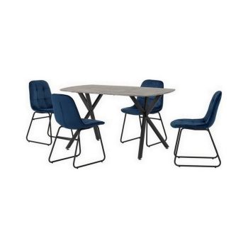 Athens Rectangular Dining Set with Lukas Chairs - Concrete Effect/Black/Sapphire Blue Velvet