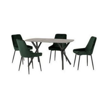 Athens Rectangular Dining Set with Avery Chairs - Concrete Effect/Black/Emerald Green Velvet