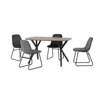 Athens Rectangular Dining Set with Lukas Chairs - Medium Oak Effect/Black/Grey Velvet