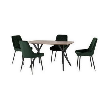 Athens Rectangular Dining Set with Avery Chairs - Medium Oak Effect/Black/Emerald Green Velvet