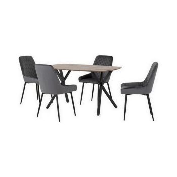 Athens Rectangular Dining Set with Avery Chairs - Medium Oak Effect/Black/Grey Velvet
