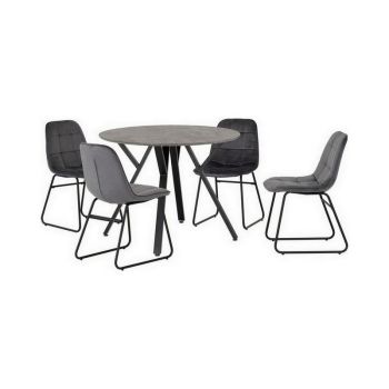 Athens Round Dining Set with Lukas Chairs - Concrete Effect/Black/Grey Velvet