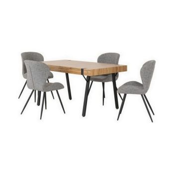 Treviso Dining Set with Quebec Chairs - Light Oak Effect/Black/Grey Faux Leather