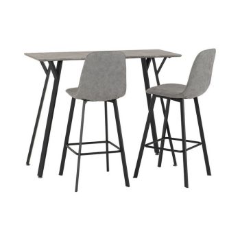 Quebec Bar Table Set - Concrete Effect/Black/Grey Faux Leather