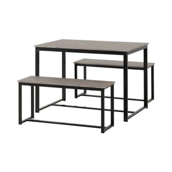 Lincoln 1+2 Dining Bench Set - Stone Effect/Black