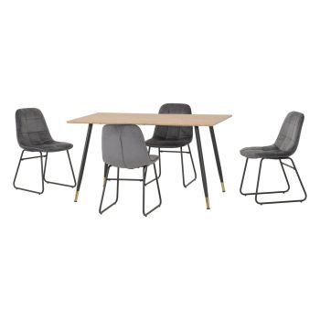 Hamilton & Lukas Medium Indoor Dining Set - Medium Oak Effect/Grey Velvet