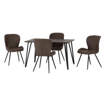 Marlow & Quebec Indoor Dining Set with 4 Chairs - Black Marble/Brown