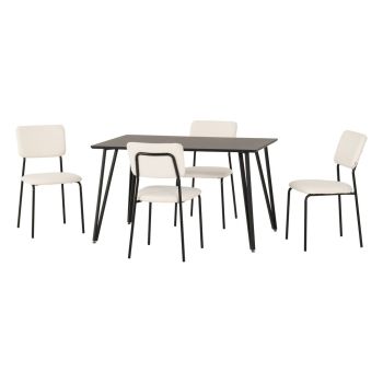 Marlow & Sheldon Indoor Dining Set with 4 Chairs - Black Marble/Ivory Boucle Fabric