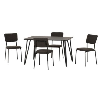 Marlow & Sheldon Indoor Dining Set with 4 Chairs - Black Marble/Grey Boucle Fabric