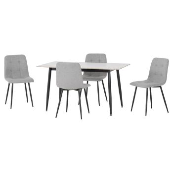Fenton Dining Table and 4 Chairs Set - L80 x W76 x H140 cm - White Marble Stone Effect/Light Grey