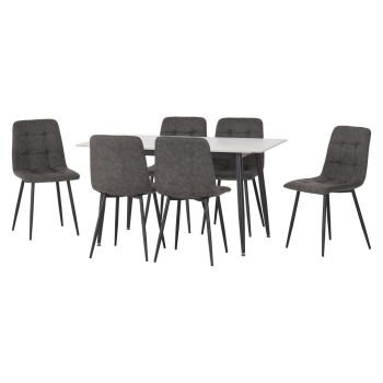 Fenton Dining Set (X6 Chairs) - L80 x W140 x H76 cm - White/Dark Grey