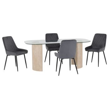 Modena Dining Table and Avery Chairs Set - L90 x W75.5 x H180 cm - Clear/Cream/Grey