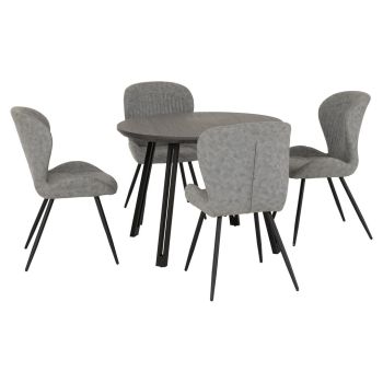 Quebec Round Dining Set (X4 Chairs) - L110 x W110 x H75.5 cm - Black/Grey