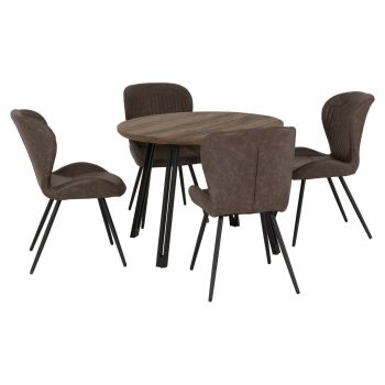 Quebec Round Dining Set (X4 Chairs) - L110 x W110 x H75.5 cm - Medium Oak/Brown