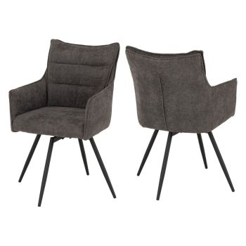 Lewis Carver Swivel Dining Chair (Pack of 2) - L63 x W53 x H87.5 cm - Grey Fabric