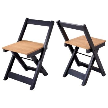 Santos Folding Chair (Pack of 2) - L46 x W77 x H38.5 cm - Navy Blue/Distressed Waxed Pine
