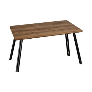 Quebec Straight Edge Dining Table - L80 x W140 x H76 cm - Medium Oak Effect/Black