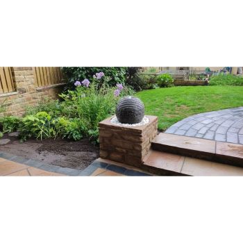 Cascading Limestone Sphere Water Feature with Pump, Light, Reservoir and Grid - Diameter 30cm