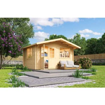 Norderney 2-Log Cabin, Wooden Garden Room, Timber Summerhouse, Home Office - L444.6 x W390 x H256.5 cm