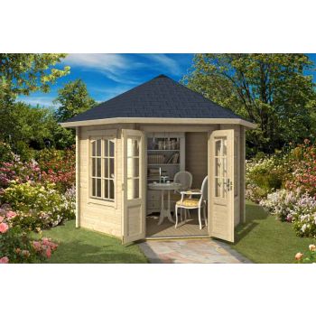Rivera 44-Log Cabin, Wooden Garden Room, Timber Summerhouse, Home Office - L420 x W363.7 x H318.1 cm