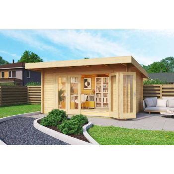 Sussex 1 + Bifold door 2600x1957-Log Cabin, Wooden Garden Room, Timber Summerhouse, Home Office - L450 x W410 x H239.4 cm