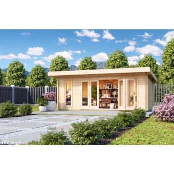 Sussex 2 + Bifold door 2600x1957-Log Cabin, Wooden Garden Room, Timber Summerhouse, Home Office - L630 x W470 x H239.4 cm