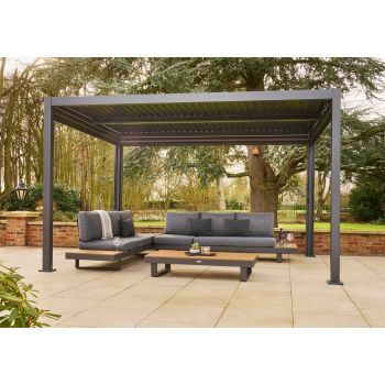 Nexus Pergola Bundle - 3m x 3m with LEDs and 3 Screens - Powder Coated Aluminium - L292 x W292 x H240 cm - Anthracite/Grey