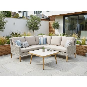 YALDEN Weave Corner Set - Aluminium Rattan Weave/Spun Polyester - Beige