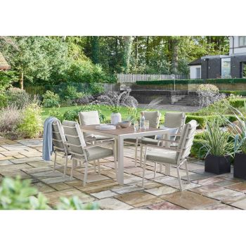 Easton Beige 6 Seater Dining Set with Poly Wood Table Top and Sides - Beige