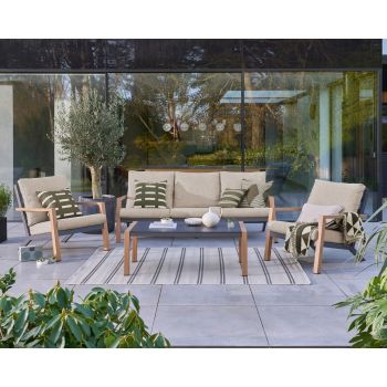 Melford 3 Seater Sofa Set - Powder Coated Aluminium/Polyester Blend - Woodlook Anthracite/Cappuccino