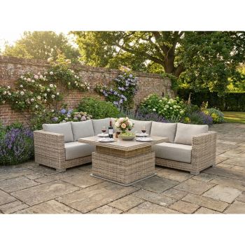 Winslow Deep Seating Corner Set with Gas Height Adjustable Table - Aluminium Frame Half Moon Wicker/Olefin