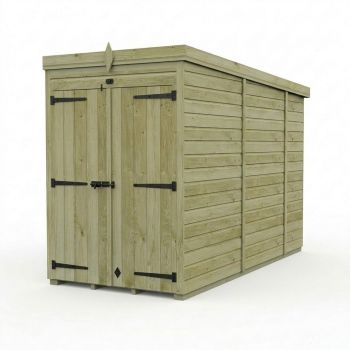 4ft x 10ft Pent Garden Shed Double Door No Windows - Pressure Treated Timber - L122 x W305 x H210 cm - Natural