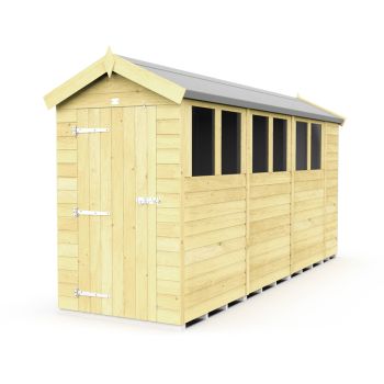 4 x 15 Feet Apex Shed - Single Door With Windows - Wood - L454 x W118 x H217 cm