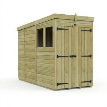 4ft x 9ft Pent Garden Shed Double Door With Windows - Pressure Treated Timber - L122 x W274 x H210 cm - Natural