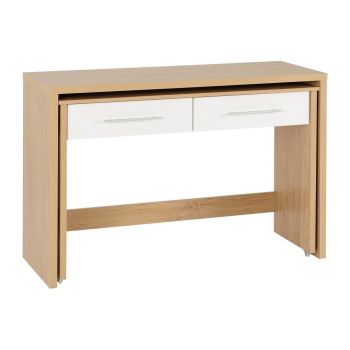 Seville 2 Drawer Slider Desk - White Gloss/Light Oak Effect Veneer