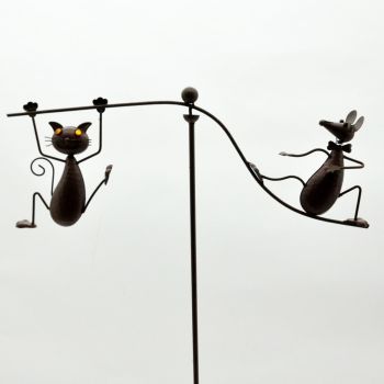 50" Cat and Mouse Garden Weathervanes Spinner - Metal - L80 x W80 x H130 cm
