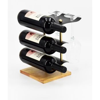 26cm Wine Rack - Metal/Wood - L23 x W18 x H26 cm