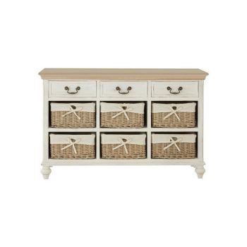 Hendra Cabinet with 6 Willow Baskets - Metal/Wood/Textile - L124 x W41 x H79 cm - White