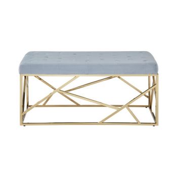 Allure Gold and Powder Blue Velvet Bench - Metal/Textile - L44 x W97 x H46 cm