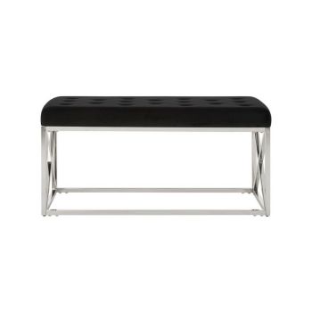 Allure Black Tufted Seat and Silver Finish Bench - Metal - L44 x W97 x H46 cm