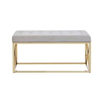 Allure Mink Velvet Gold Finish Bench - Metal - L44 x W97 x H46 cm