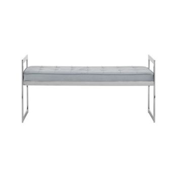 Allure Powder Blue and Silver Finish Bench - Metal/Textile - L40 x W120 x H56 cm