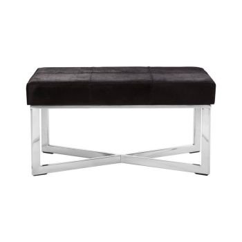 Kensington Townhouse Leather Bench - Metal/Wood - L45 x W90 x H45 cm - Black/Silver