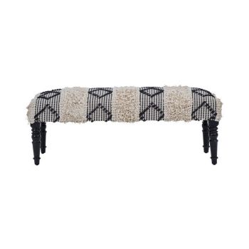 Cefena Black and White Moroccan Bench - Wood/Textile - L40 x W120 x H40 cm